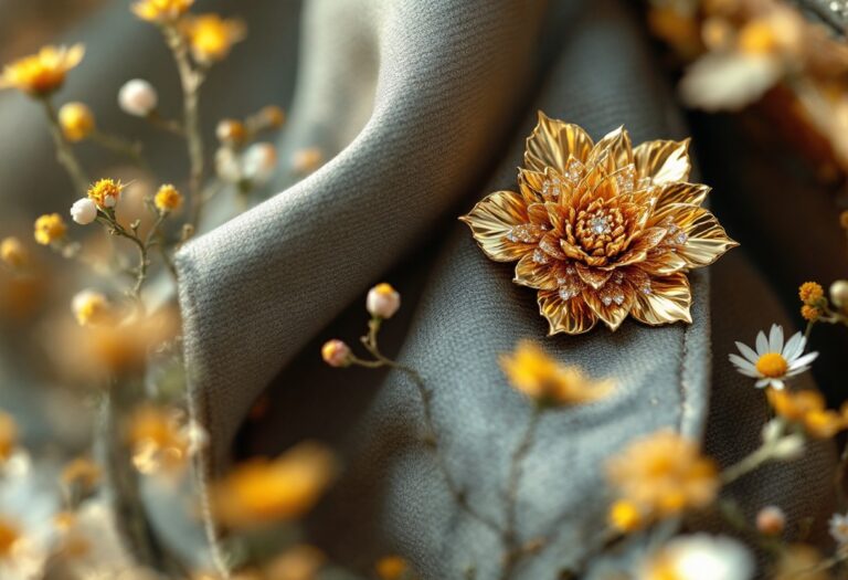 Quand l’or rencontre la nature : les broches dorées fleurissent sur les vestes tendance