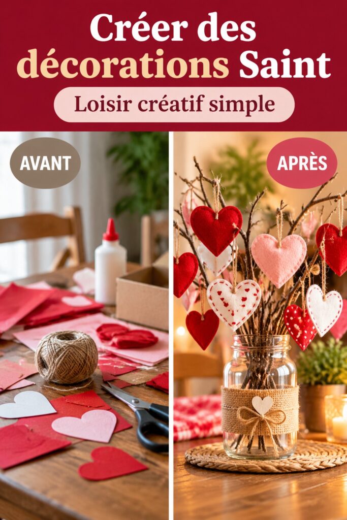 Déco en pierre et bois pour la Saint-Valentin, mettant en valeur des créations artisanales.