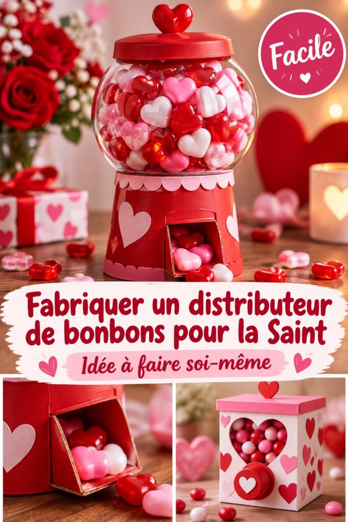 Distributeur de bonbons fait maison pour la Saint-Valentin, décoré de cœurs